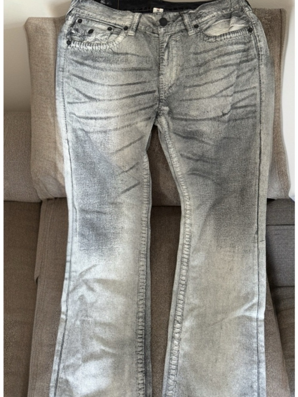 True Religion Men's Gray Acid-Wash Bootcut Jeans